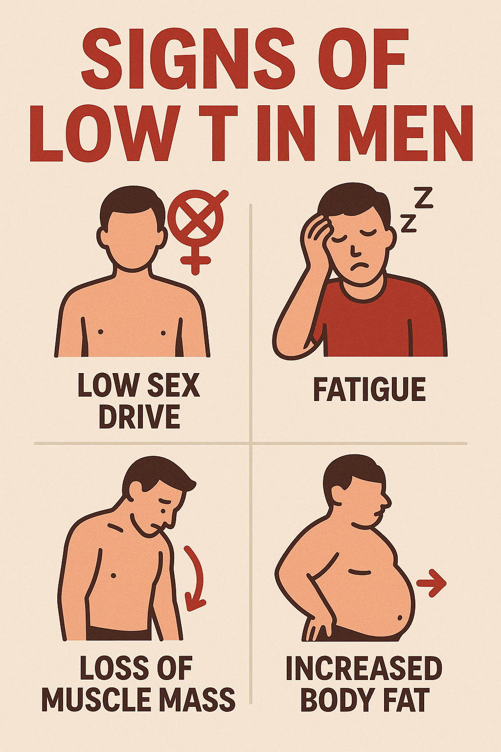Infographic of sign of low t in men in Queen Creek Arizona
